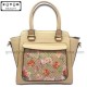 Beige Color Ladies Handbag with Silk Screen Flower Pattern